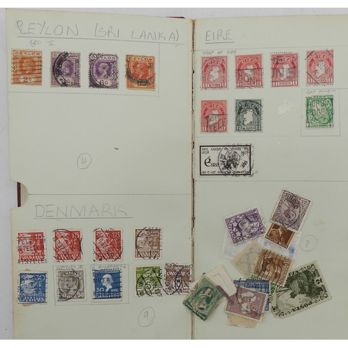 7043 - A collection of worldwide stamps in an album to include GB  1/d black four margin IC in corners used...