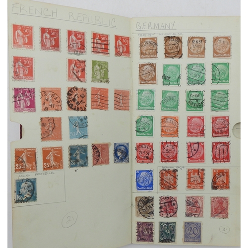 7043 - A collection of worldwide stamps in an album to include GB  1/d black four margin IC in corners used... 