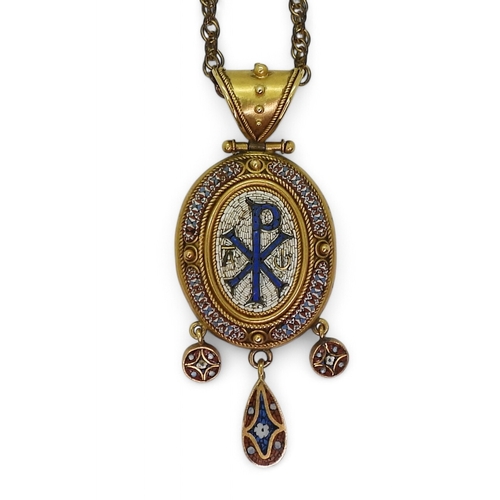 2794 - A MICROMOSAIC PEACE PENDANTmounted in bright yellow metal, the Greek peace symbol Chi Rho picked out... 