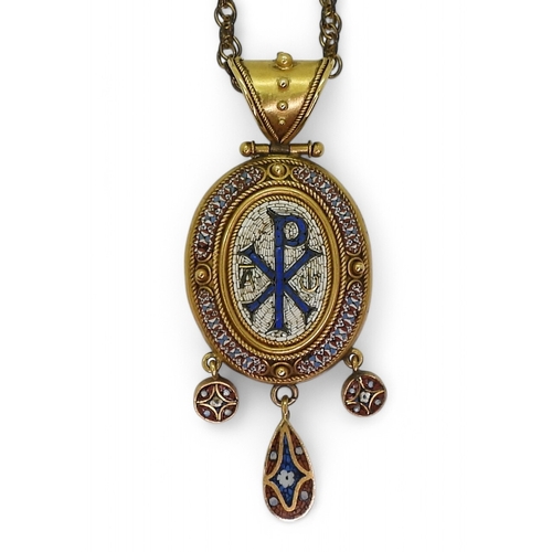 2794 - A MICROMOSAIC PEACE PENDANTmounted in bright yellow metal, the Greek peace symbol Chi Rho picked out... 