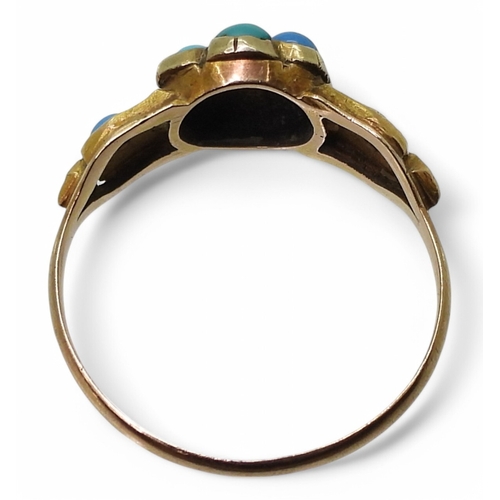 2795 - A FORGET-ME KNOT RINGmade in bright yellow metal set with turquoise and a rose cut diamond. Size M, ... 