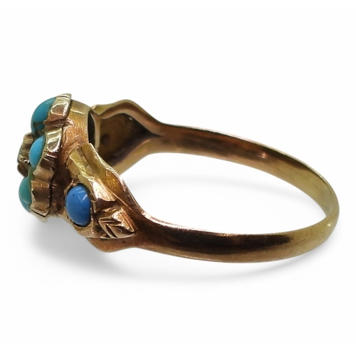 2795 - A FORGET-ME KNOT RINGmade in bright yellow metal set with turquoise and a rose cut diamond. Size M, ... 