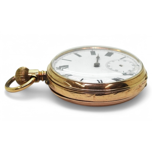 706 - A 14k gold pocket watch (af) inner dust cover metal. Diameter 4.5cm, weight 76.8gms