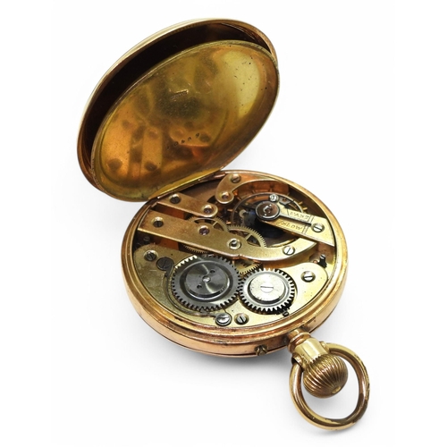 706 - A 14k gold pocket watch (af) inner dust cover metal. Diameter 4.5cm, weight 76.8gms