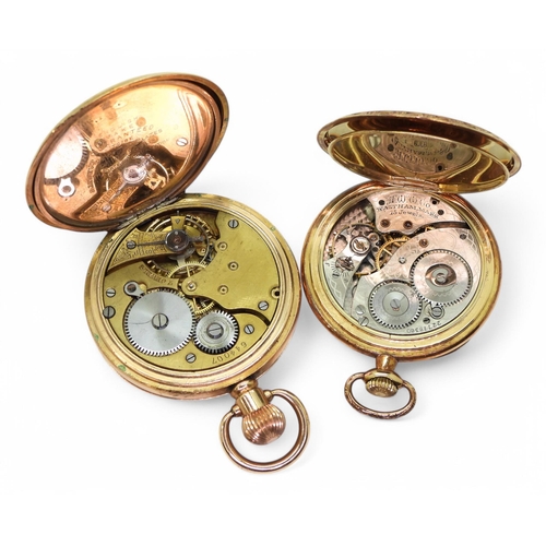 707 - A 14k gold Waltham open face pocket watch, with a decorative bezel of stylised fish, with monogram t... 