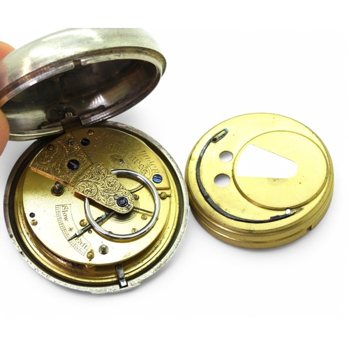 708 - A silver pair cased pocket watch hallmarked London 1870 to both cases, the mechanism signed Dan Ferg... 