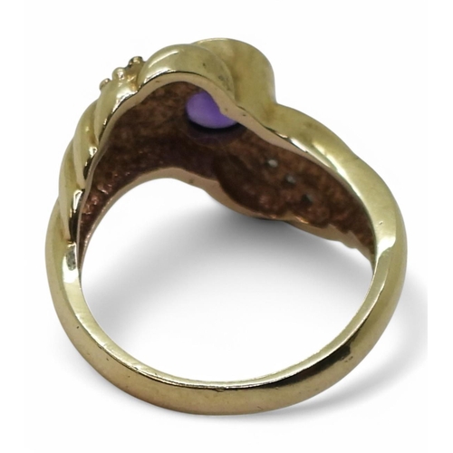 757 - A 9ct gold amethyst and diamond dress ring, size N, weight 5.2gms