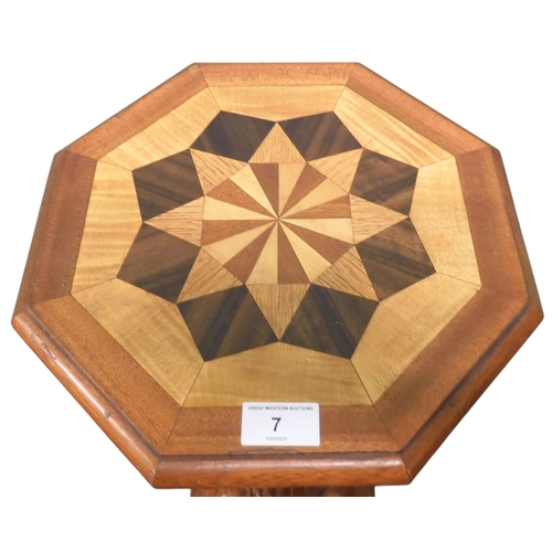 7 - A 20th century handmade oak octagonal jardiniere stand with parquetry inlaid top on reeded column wi... 