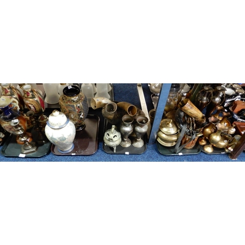 203 - A collection of brassware, a Satsuma vase, other vases etc