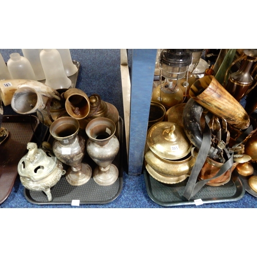 203 - A collection of brassware, a Satsuma vase, other vases etc