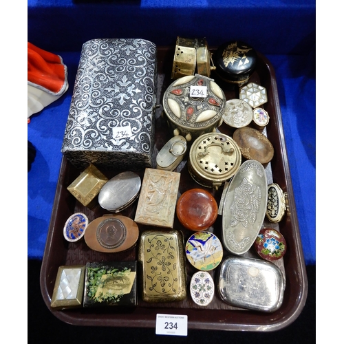 234 - An assortment of small boxes, including an oval silver example, cloisonnéetc