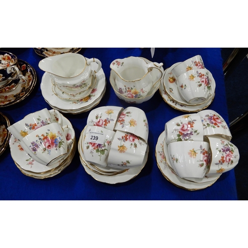 239 - Royal Crown Derby Derby Posies pattern tea wares including 12 cups, 16 saucers, 15 plates, two milk ... 