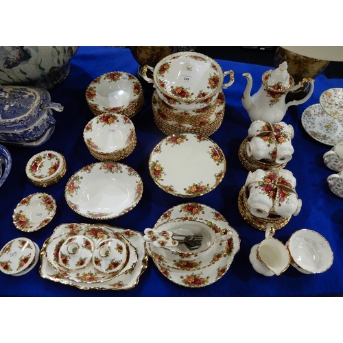 249 - A Royal Albert Old Country Roses dinner service, including eight dinner, medium and side plates, sou... 