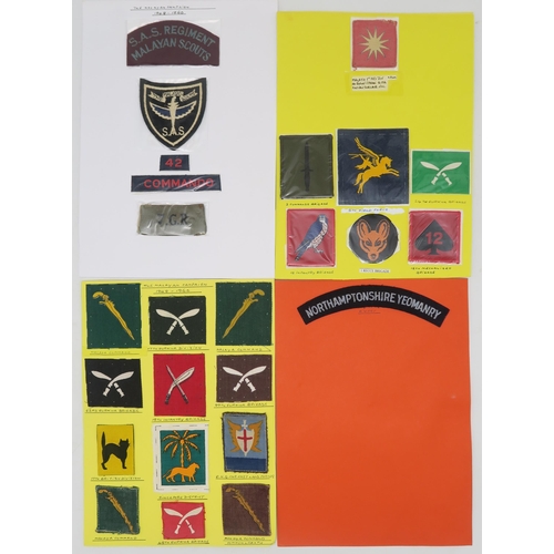 382 - A collection of military embroidered cloth shoulder titles and other cloth uniform insignia, to incl... 