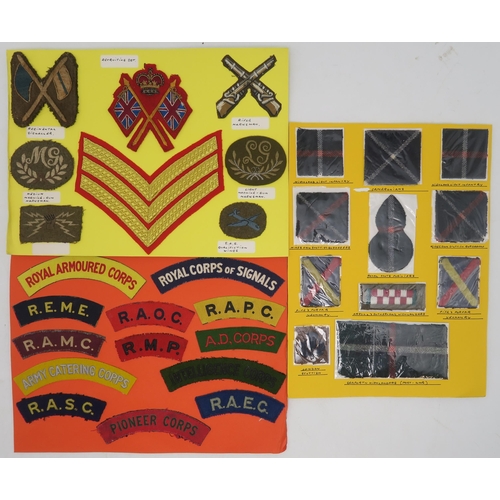382 - A collection of military embroidered cloth shoulder titles and other cloth uniform insignia, to incl... 
