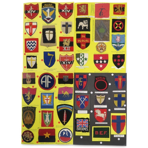 Assorted military cloth uniform insignia/formation patches, to include British Troops in the Low Countries and Austria, Northern Ireland District, Scottish Command HQ, 2nd, 8th, 14th, 15th Army examples, Central Midland and Eastern, West Riding District Northern Command, 161st Independent Infantry Brigade examples