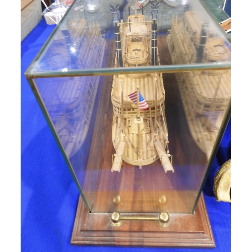 491 - A handmade wooden model of the American paddle steamer King of the Mississippi, housed within a... 