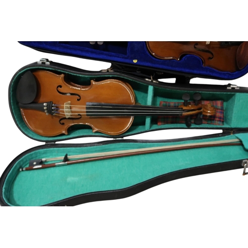 333 - A collection of five violins, bows and cases. Consisting of three Skylarks, one Stringers of Edinbur... 