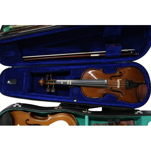 333 - A collection of five violins, bows and cases. Consisting of three Skylarks, one Stringers of Edinbur... 