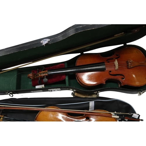 333 - A collection of five violins, bows and cases. Consisting of three Skylarks, one Stringers of Edinbur... 