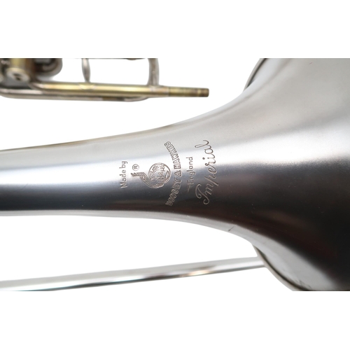 340 - A Union Artistique trombone, no.2150, possibly Swiss, in silver plate, with a soft carry bag. Also a... 
