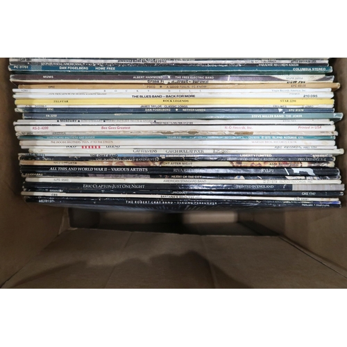 345 - VINYL RECORDS a good box of classic rock LP records with Santana, Eric Clapton, The Dirt Band, Cat S... 