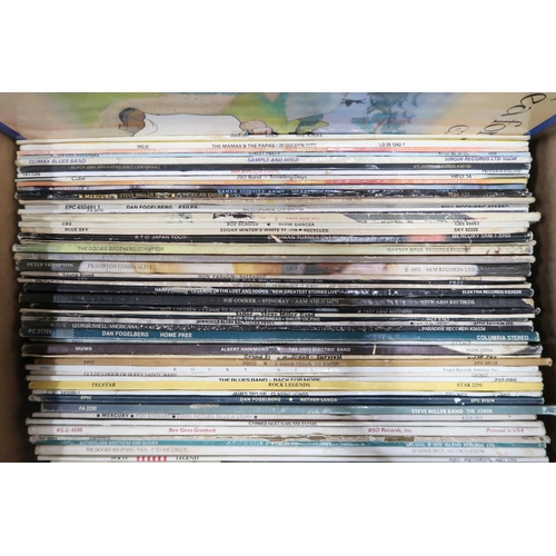 345 - VINYL RECORDS a good box of classic rock LP records with Santana, Eric Clapton, The Dirt Band, Cat S... 