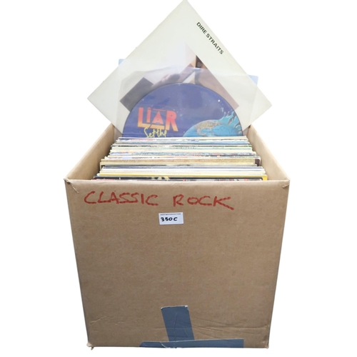 350C - VINYL RECORDS a good box of classic rock, pop and folk LP records with Dire Strait, Eagles, Supertra... 