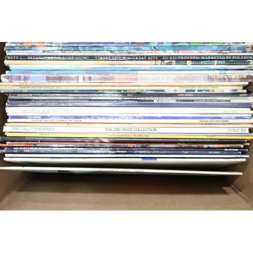 350C - VINYL RECORDS a good box of classic rock, pop and folk LP records with Dire Strait, Eagles, Supertra... 