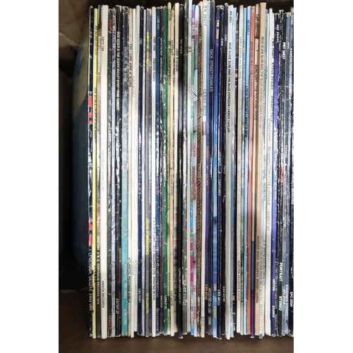 350J - VINYL RECORDS a good box of classic rock LP records with Foreigner, The Rascals, Boston, Emitt Rhode... 