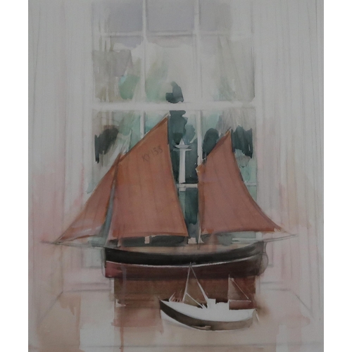 1006 - JANET BOULTON (ENGLISH b.1936) BOAT WINDOW Watercolour, 58 x 47cm Title inscribed to ... 