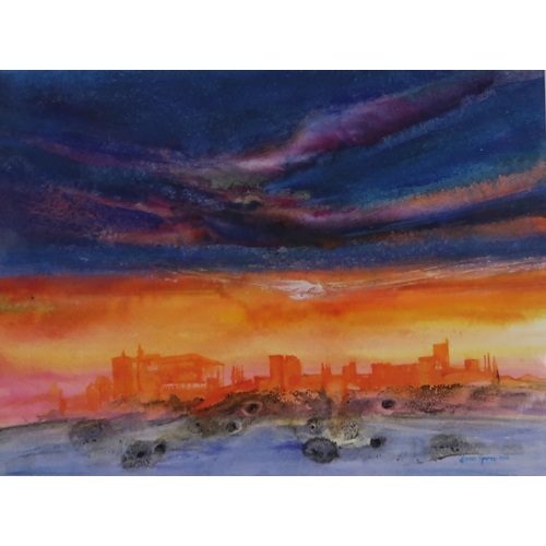 1008 - JAMES SPENCE RSW RGI (SCOTTISH 1929-2016) GOLDEN SUNSET, THE ALHAMBRA Mixed media, signed lower righ... 