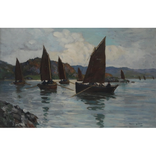 913 - DAVID MARTIN (SCOTTISH FL. 1887–1935) HERRING BOATS  Oil on board, signed lower right, 35 x 50cm... 