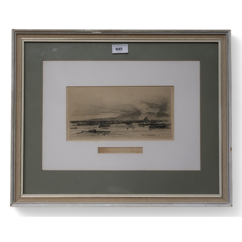 945 - DAVID YOUNG CAMERON (SCOTTISH 1865-1945) ARRAN Etching, signed lower right, 15 x 26cm... 