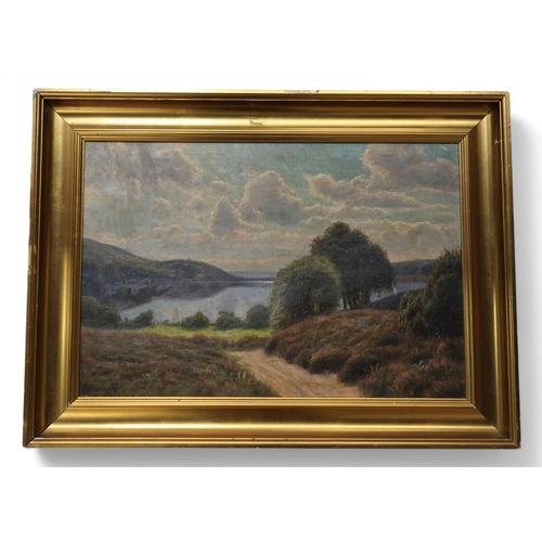 947 - 20th CENTURY SCHOOL QUIET SUMMER DAY Oil on canvas, signed lower left, 43 x 63cm Toge... 