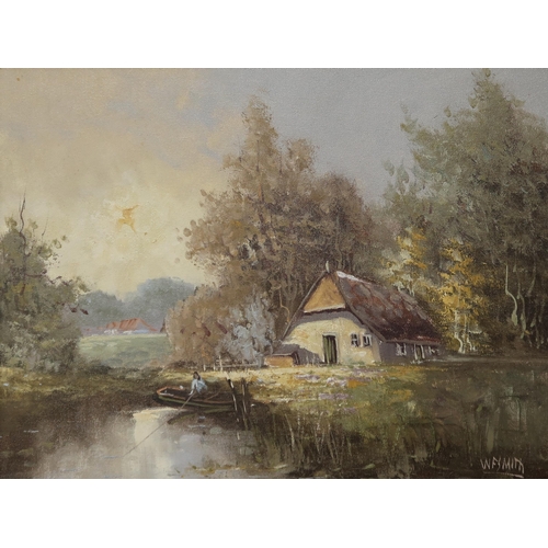 947 - 20th CENTURY SCHOOL QUIET SUMMER DAY Oil on canvas, signed lower left, 43 x 63cm Toge... 