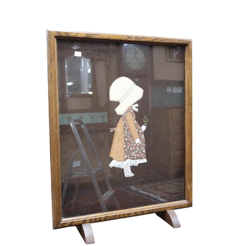 32 - A lot comprising a 19th century oak hall chair with carved splat depicting mother with children over... 