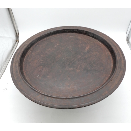 158 - A large Fijian Kava hardwood bowl on legs, together with a softwood dish on stand and a tray