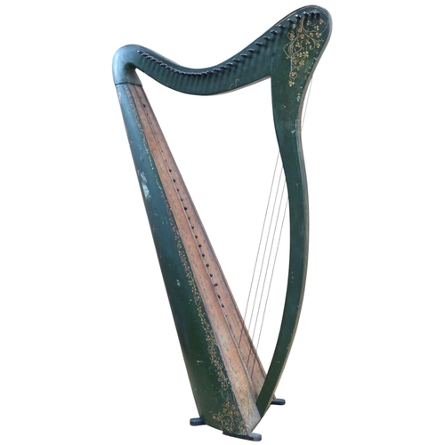 551 - A HARP BY JOSEPH GEORGE MORLEYfeaturing delicate shamrock motifs on a green ground. The maker's pain... 