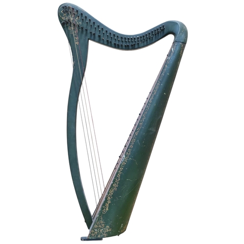 551 - A HARP BY JOSEPH GEORGE MORLEYfeaturing delicate shamrock motifs on a green ground. The maker's pain... 