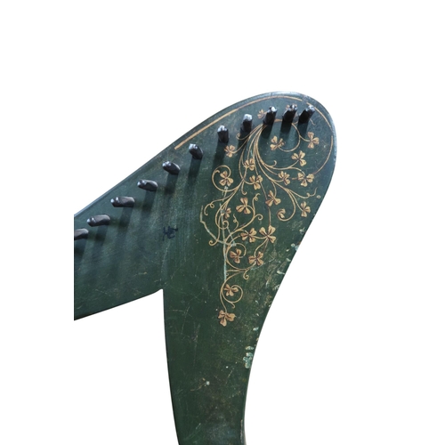 551 - A HARP BY JOSEPH GEORGE MORLEYfeaturing delicate shamrock motifs on a green ground. The maker's pain... 