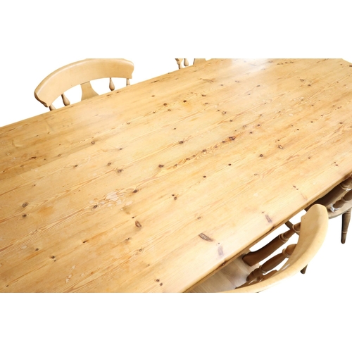54 - A lot comprising a 20th century pitch pine farm house style kitchen table with rectangular top on tu... 