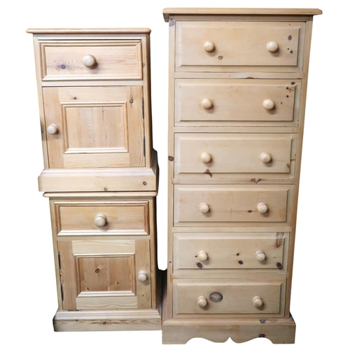 57 - A lot comprising contemporary pine tall six drawer bedroom chest, 125cm high x 51cm wide x 43cm deep... 