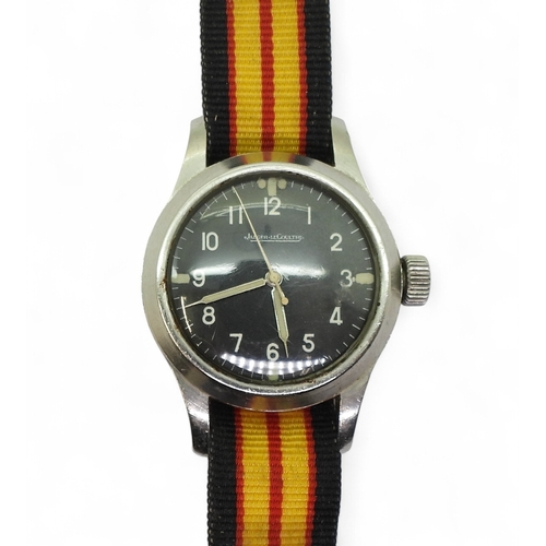 2873 - A JAEGER LE COULTRE MILITARY ISSUEstainless steel case, manual wind wristwatch, with black dial and ... 
