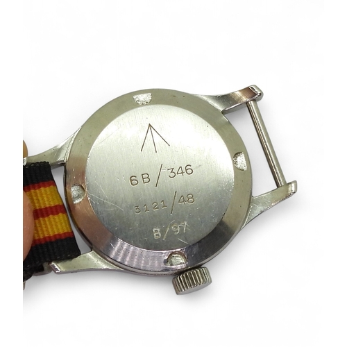 2873 - A JAEGER LE COULTRE MILITARY ISSUEstainless steel case, manual wind wristwatch, with black dial and ... 