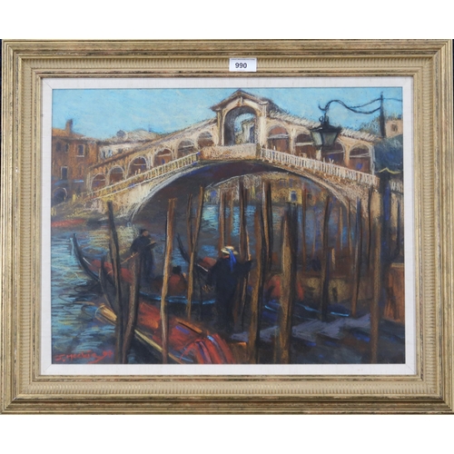 990 - JOHN MACKIE (SCOTTISH b.1953) RIALTO BRIDGE Charcoal, signed lower left, 40 x 49cm... 