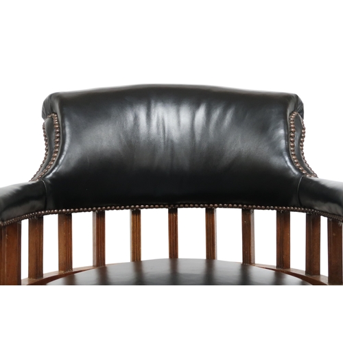 2016 - AN EARLY 20TH CENTURY BEECH FRAMED CAPTAINS STYLE SWIVEL DESK CHAIR&nbsp;with black Rexine upholster... 