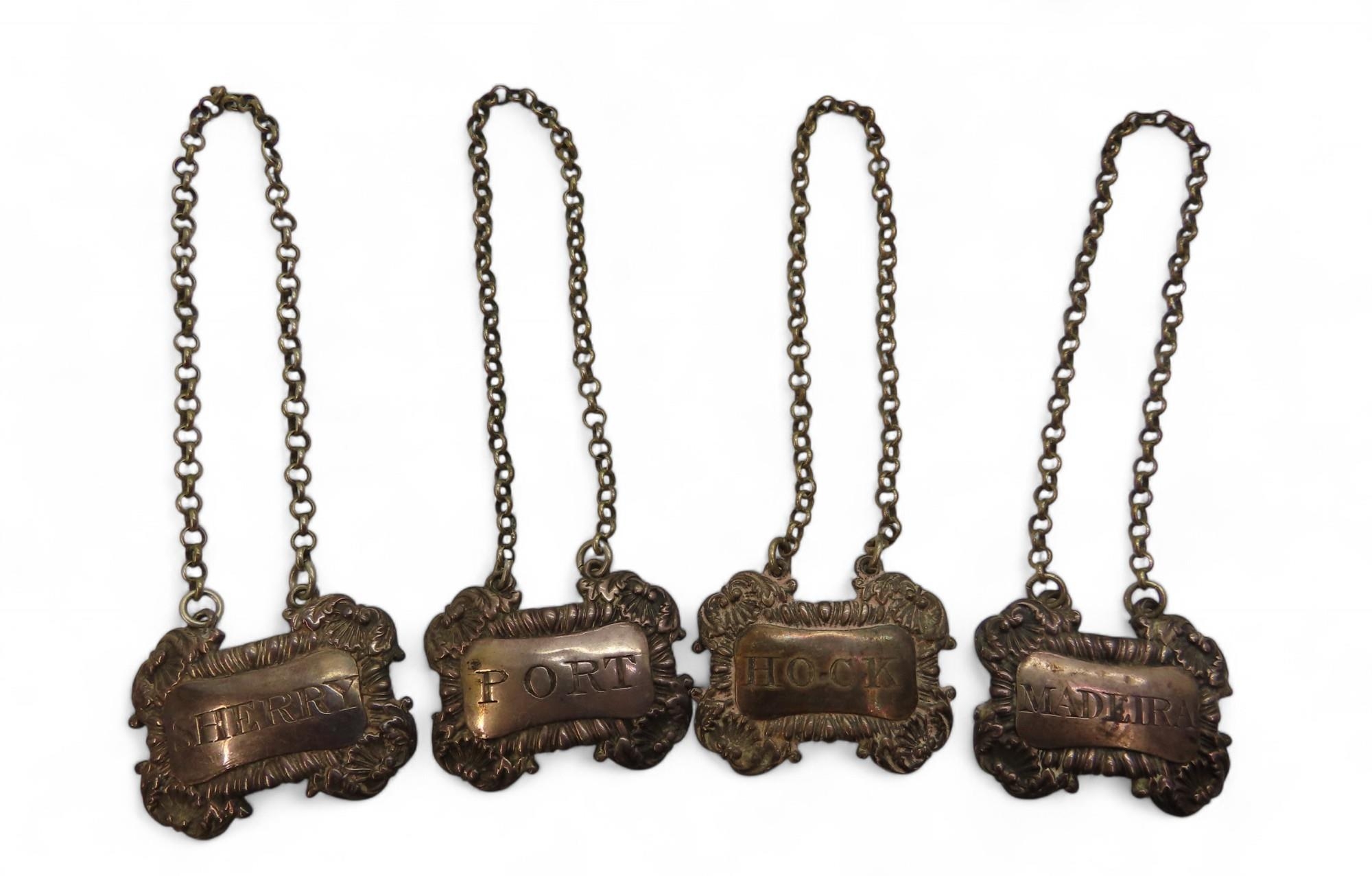 A set of four William IV decanter labels, by Charles Rawlings & William ...