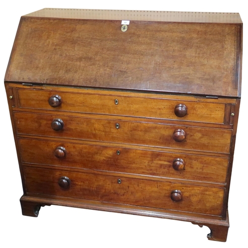 60 - A large 19th century mahogany writing bureau with fitted fall front writing compartment over four gr... 