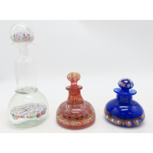2232 - A GROUP OF MILLEFIORI PIECES&nbsp;including a scent bottle, dated 1832, two other scent bottles, ass... 